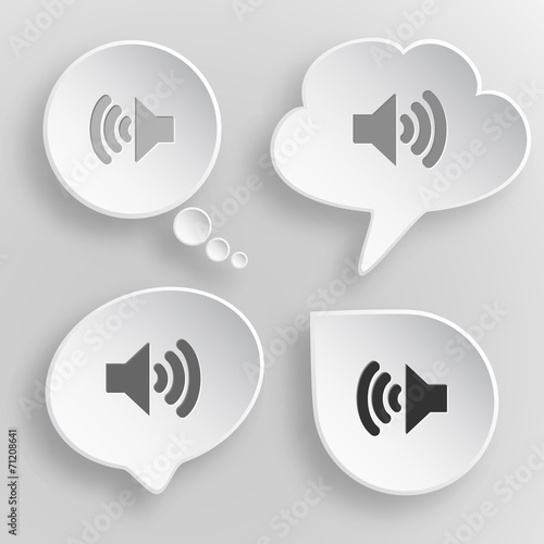 Speaker. White flat vector buttons on gray background.