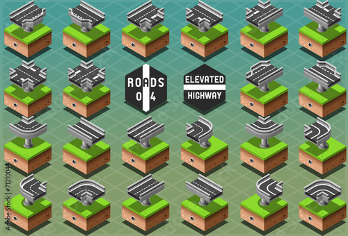 Isometric Elevated Highway on Green Terrain