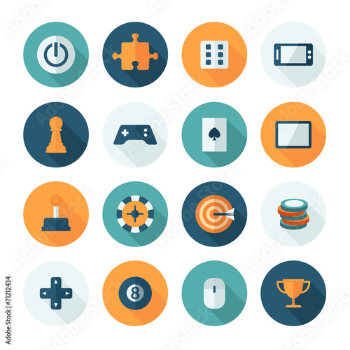 Set of vector flat design concept icons for games