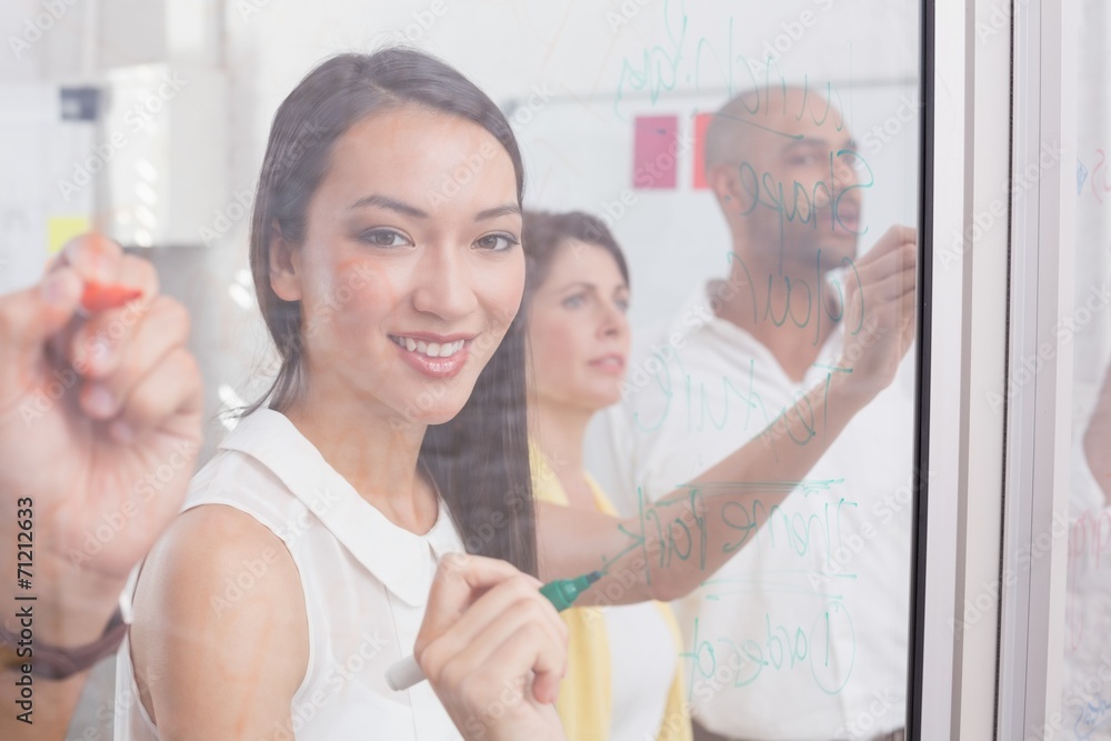 Fototapeta premium Smiling businesswoman with colleagues in meeting
