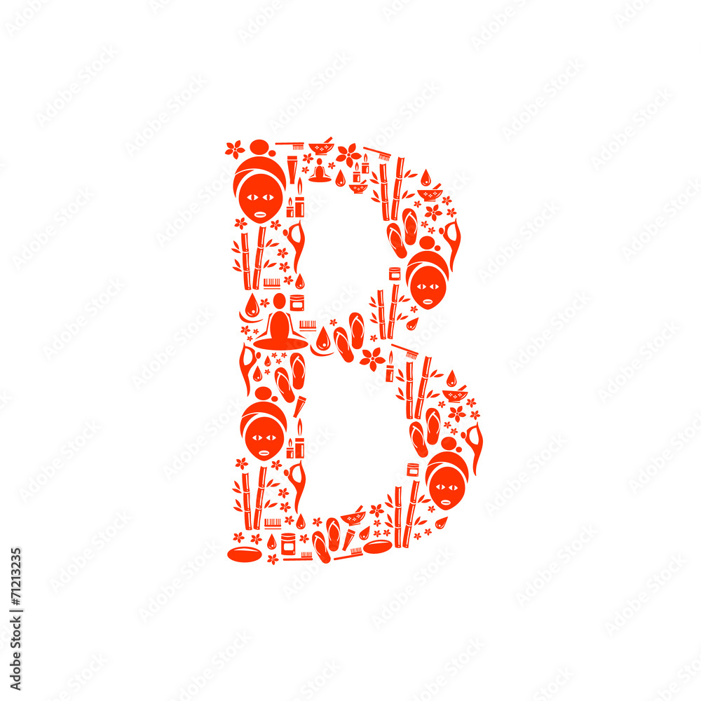 Fototapeta premium Abstract vector alphabet - B made from Icon Spa - alphabet set.