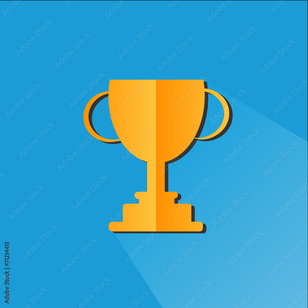 Trophy cup icon with long shadow on green background. Vector win Trophy cup icon with long shadow on green background. Vector win
