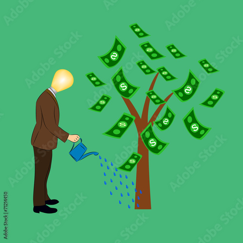Businessman watering a money tree