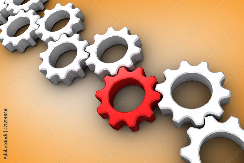 Composite image of red and white cogs and wheels Composite image of red and white cogs and wheels