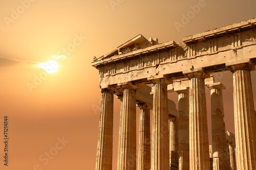 Ruins isolated on sunset orange sky with copy-space