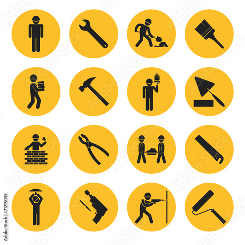 Yellow Circle Construction and Building Icons