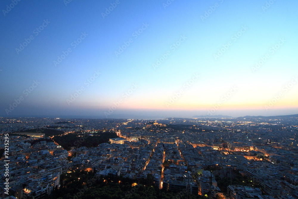  Cityscape aerial view at night, Athens Greece