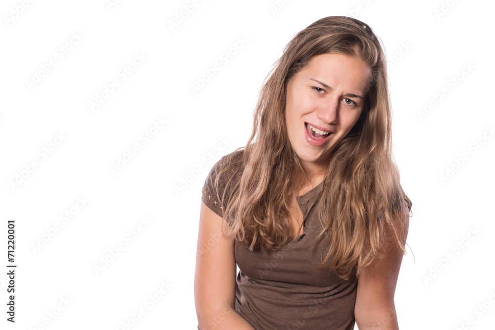 Cute young girl posing on white isolated background Cute young girl posing on white isolated background