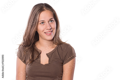 Girl with beautiful smile on white isolated background