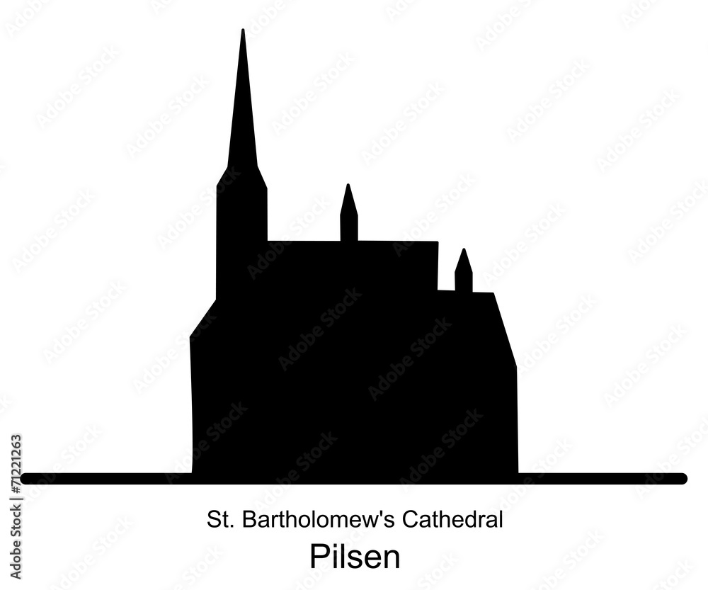 Silhouette of St. Bartholomews Cathedral in Pilsen illustration