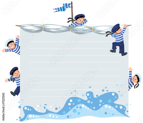 Banner or card with happy sailors