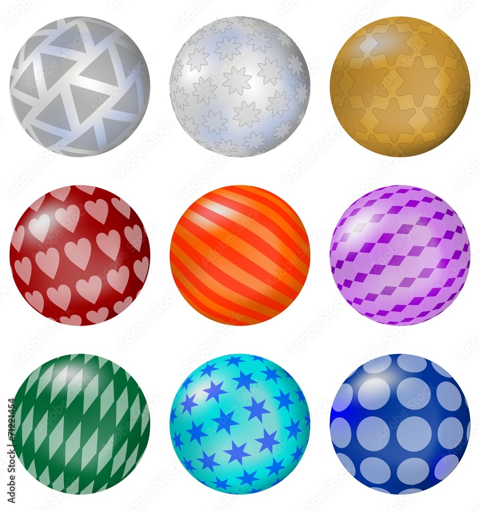 A set of colorful balls with patterns A set of colorful balls with patterns