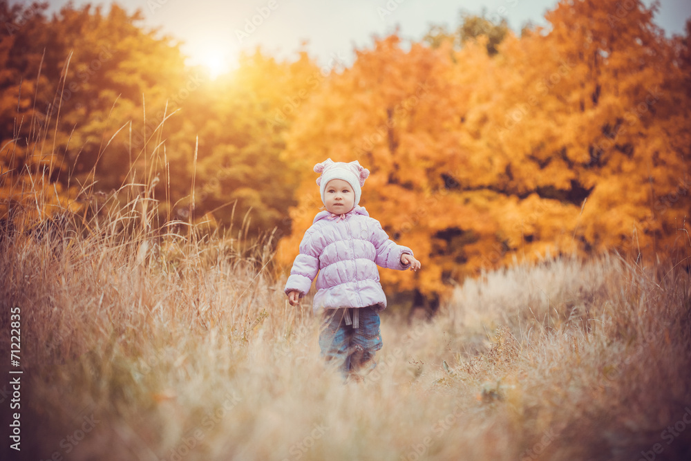 happy playful baby in the autumn park happy playful baby in the autumn park