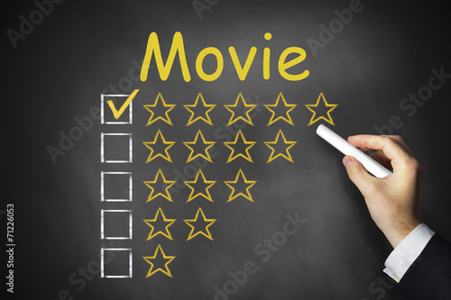 hand writing movie on black chalkboard rating