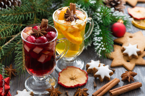 Christmas beverages, biscuits and spices, horizontal