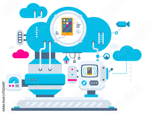 Vector industrial illustration background of the cloud technolog