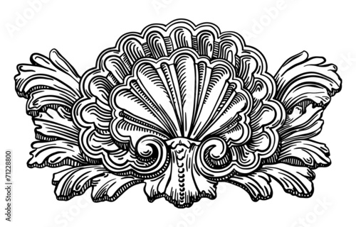 heraldry clam shell sketch calligraphic drawing isolated on whit