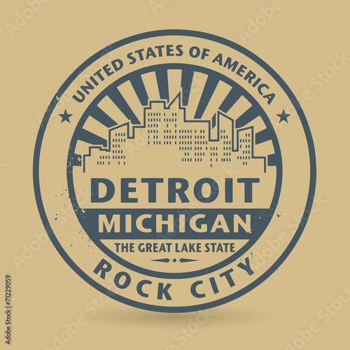 Grunge rubber stamp with name of Michigan, Detroit