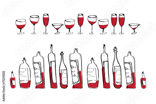 isolated vector wine bottles and glasses