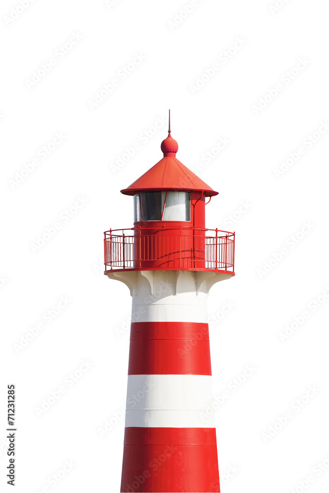 Rot-Weißer Leuchtturm vor Weiß - obrazy, fototapety, plakaty 