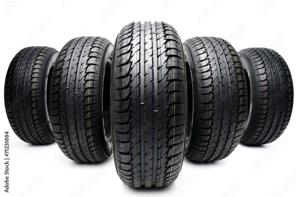 five tires formation isolated on white five tires formation isolated on white