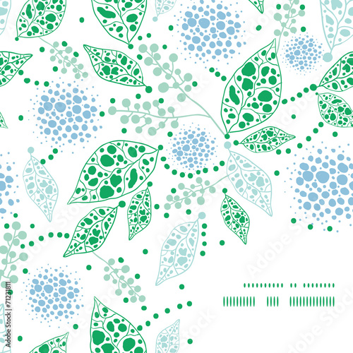 Vector abstract blue and green leaves frame corner pattern