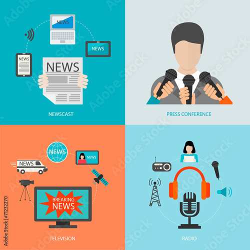 News cast journalism television radio press conference concept,