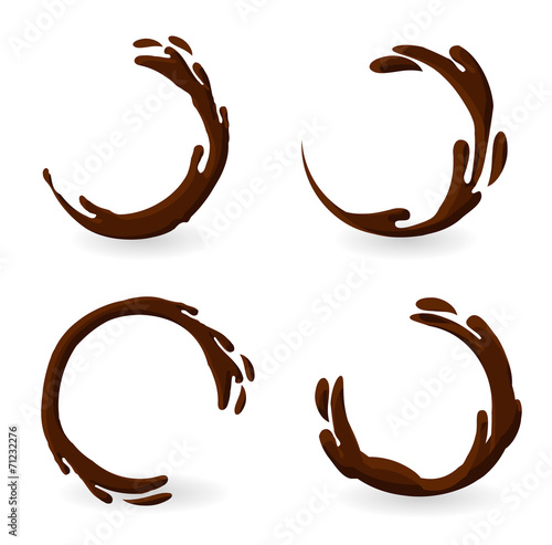 Brownish hot coffee or chocolate splashes set isolated on white