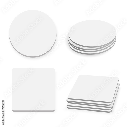 Round and square table coasters isolated on white background, ve
