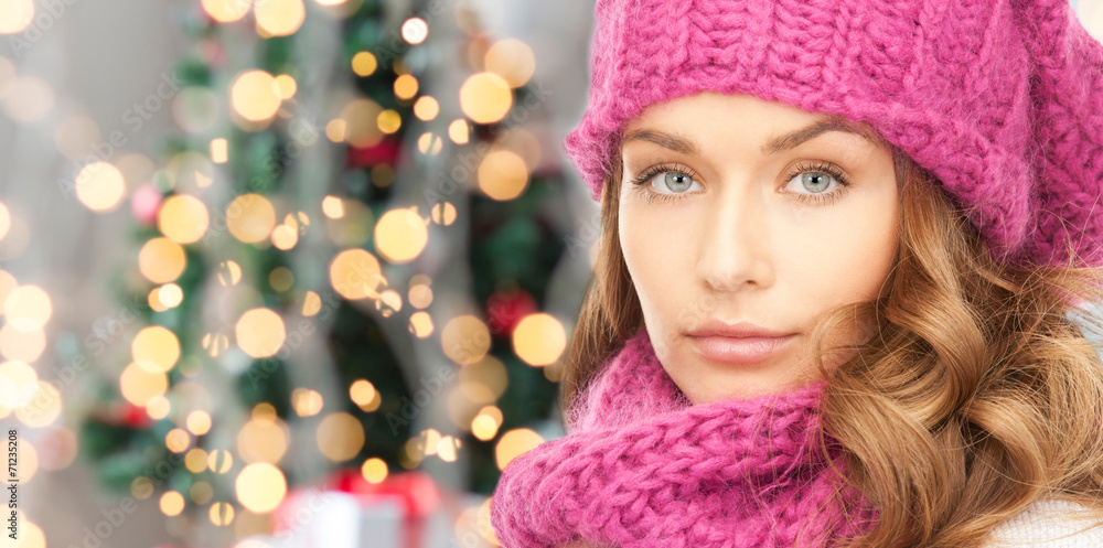 close up of young woman in winter clothes close up of young woman in winter clothes