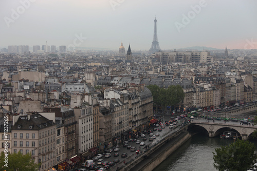 Rooftops of Paris and the Eiffel tower view from the bell tower © okyela