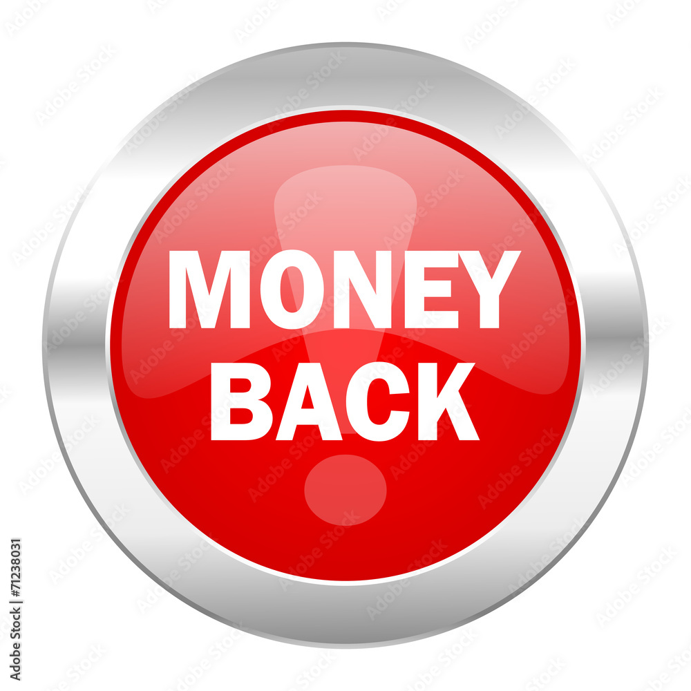 money back red circle chrome web icon isolated money back red circle chrome web icon isolated