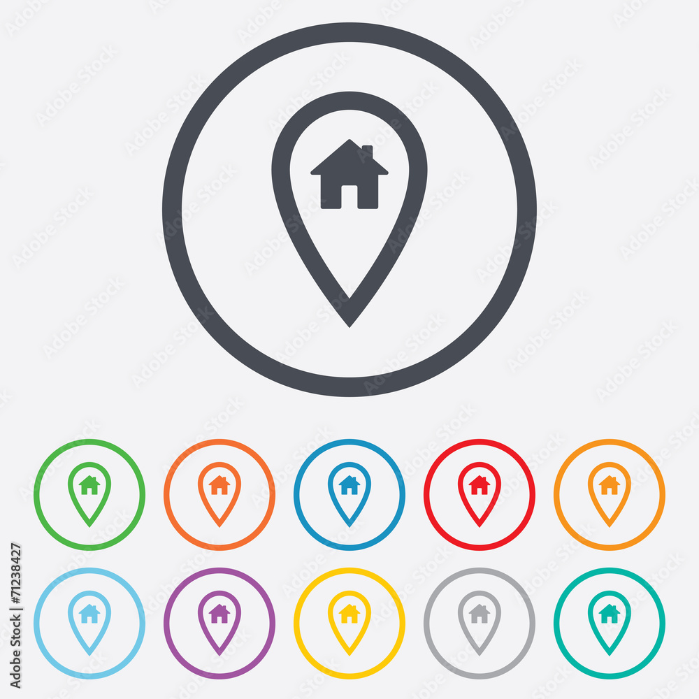 Map pointer house sign icon. Marker symbol. Map pointer house sign icon. Marker symbol.