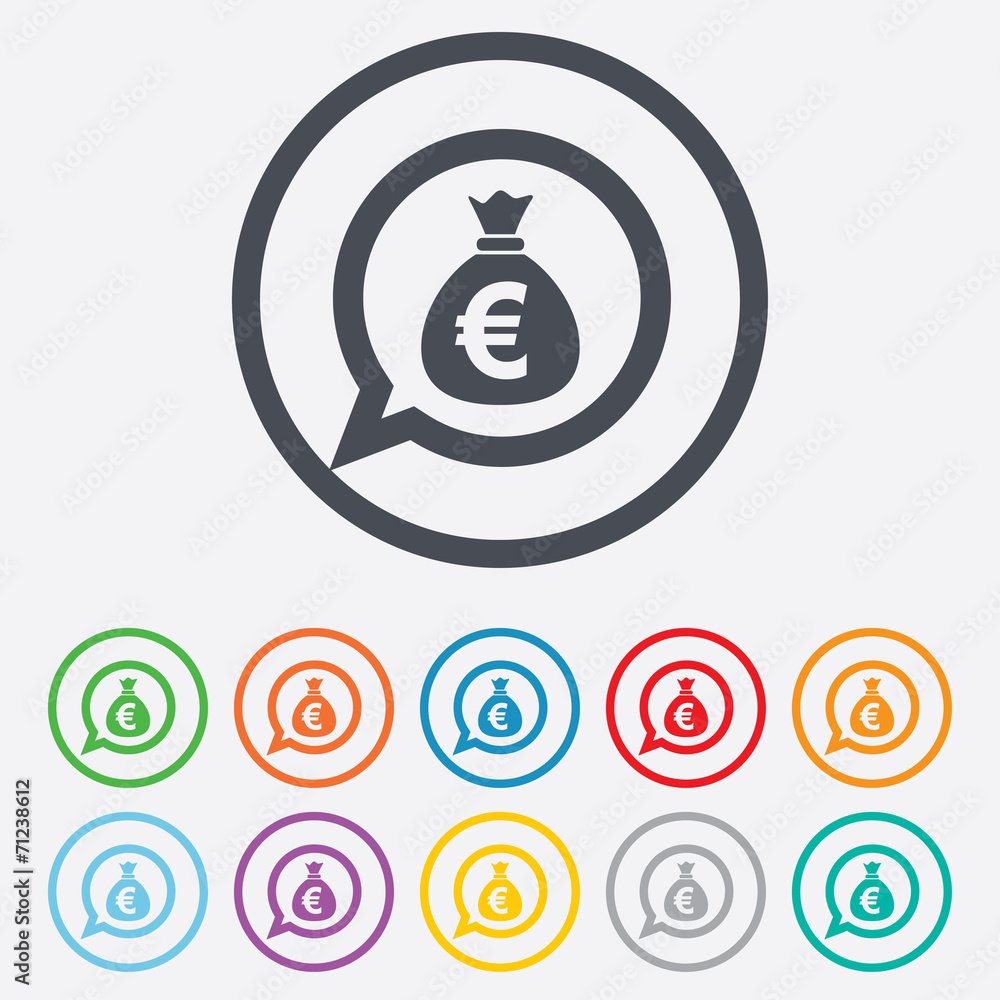 Money bag sign icon. Euro EUR currency. Money bag sign icon. Euro EUR currency.
