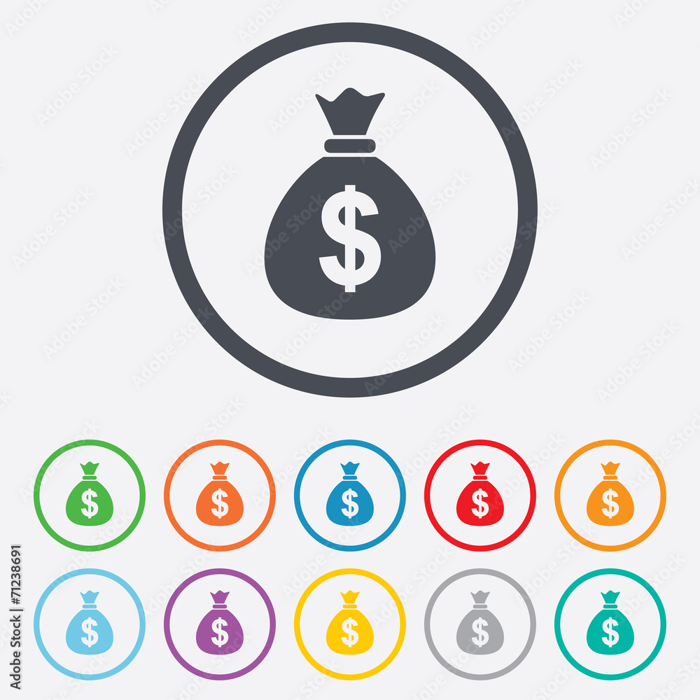 Money bag sign icon. Dollar USD currency. Money bag sign icon. Dollar USD currency.