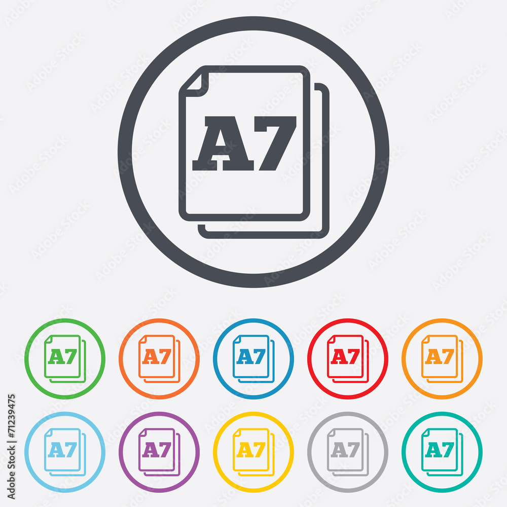 Paper size A7 standard icon. Document symbol. Paper size A7 standard icon. Document symbol.