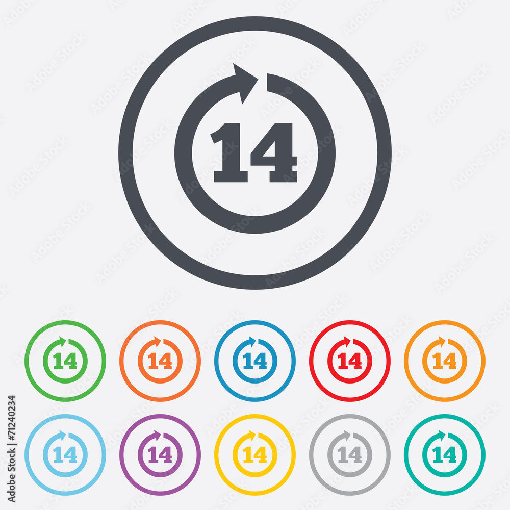 Return of goods within 14 days sign icon. Return of goods within 14 days sign icon.