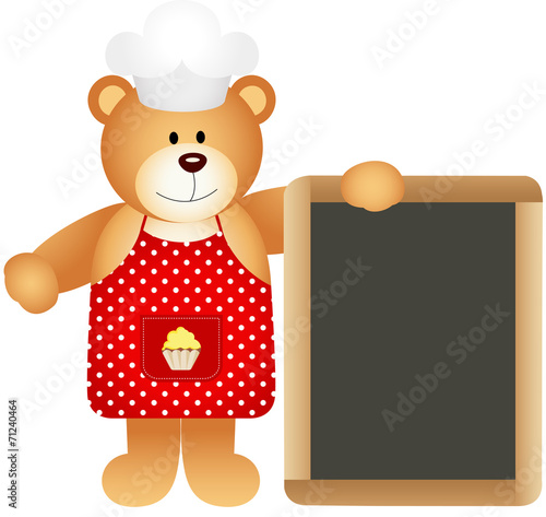 Cook teddy bear with slate board