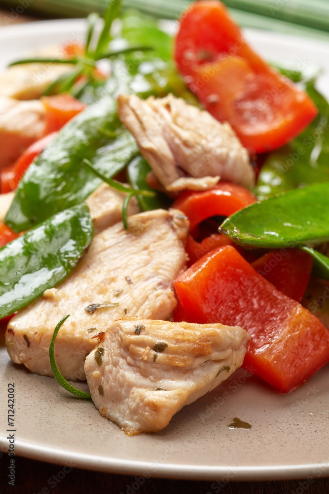 Plate of chicken meat and vegetables Plate of chicken meat and vegetables