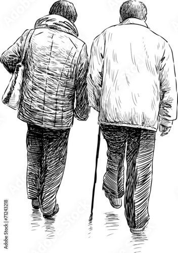 elderly couple on a walk