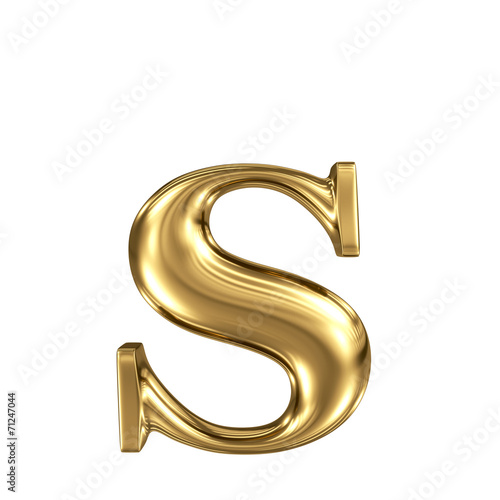 Golden letter s lowercase high quality 3d render isolated