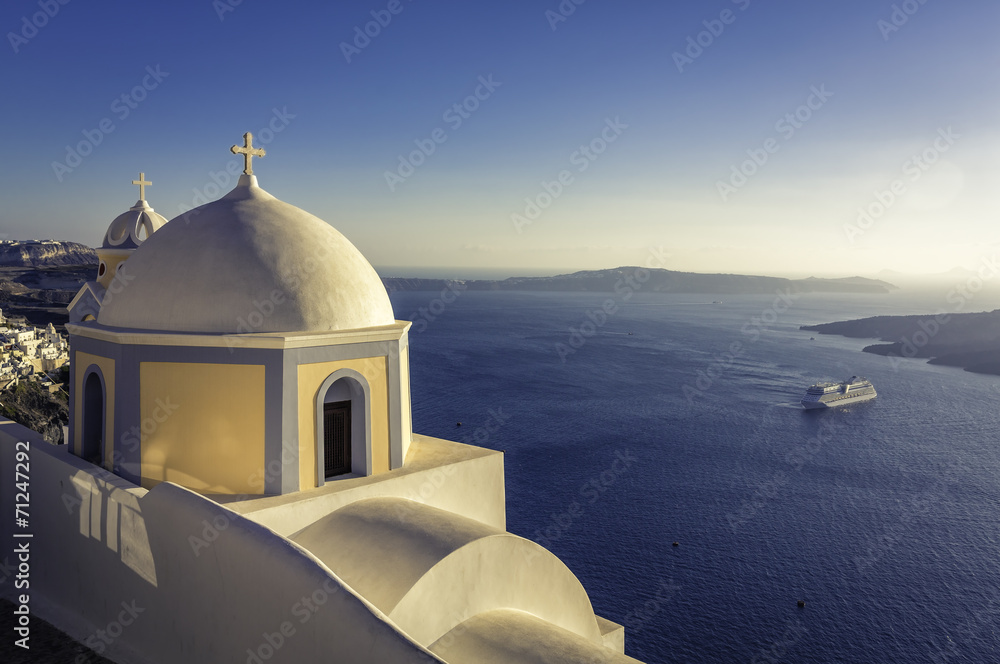 Traditional small church in Thira, Santorini, Greece