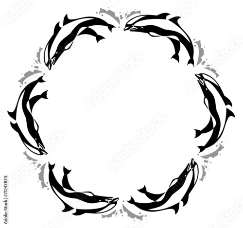 Round frame with jumping  dolphin