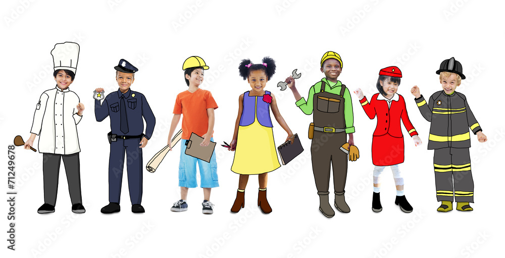 Fototapeta premium Children Wearing Future Job Uniforms