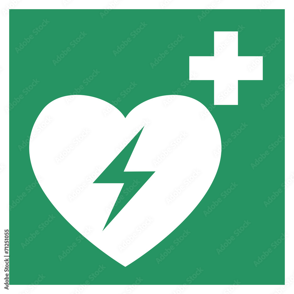 Safe condition sign,Automated heart defibrillator - obrazy, fototapety, plakaty 