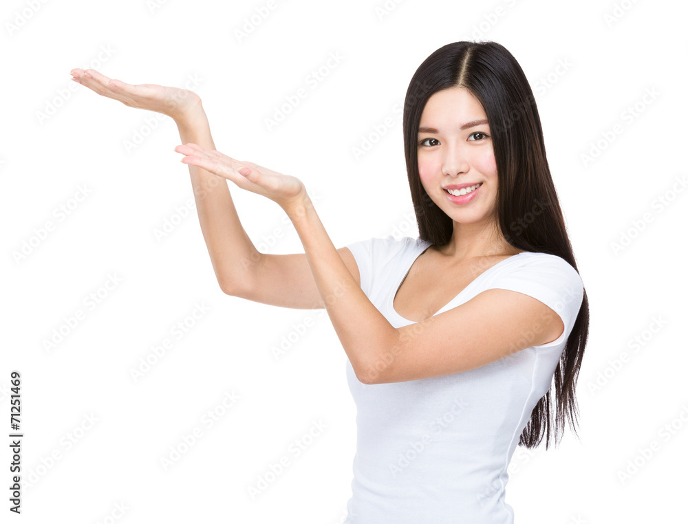 Woman with two hand show blank sign Woman with two hand show blank sign