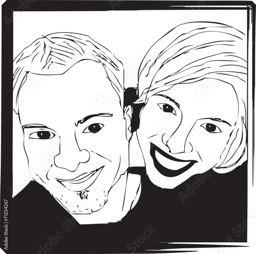 Portrait Selfie Image de Couple Homme Femme en Noir et Blanc
