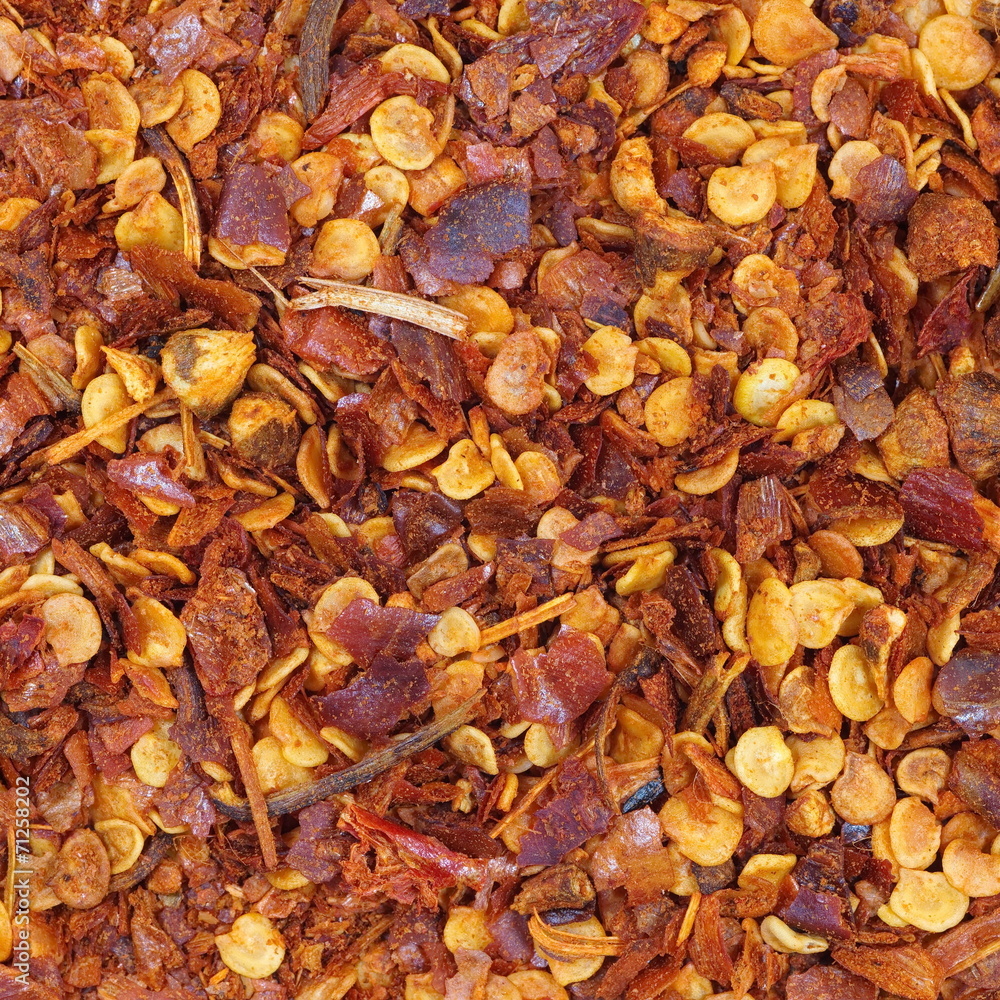 Closeup of dried hot chili flakes Closeup of dried hot chili flakes