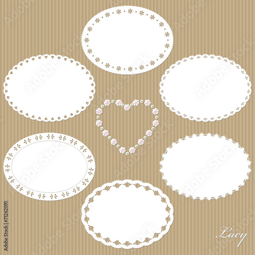 Set of cute lacy oval doilies.