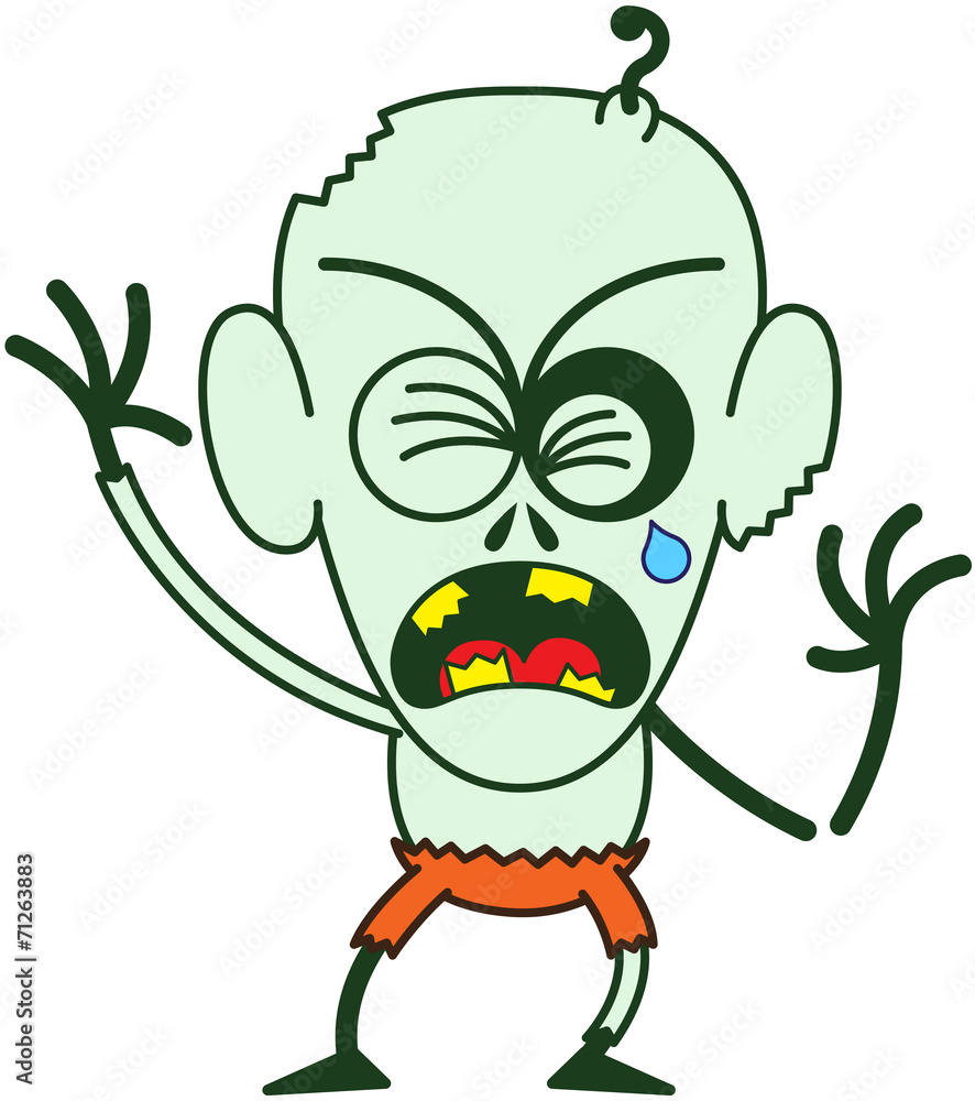 Fototapeta premium Cute Halloween zombie crying when feeling distressed